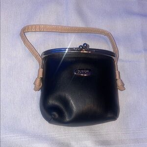 But on Black Leather Mini Wristlet with Tan Strap